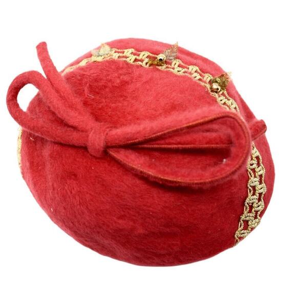 Vintage Hat Red Cascasine Fur Metallic Trim Big Bow Gage Brothers Tag - Hey Viv - Picture 6 of 9
